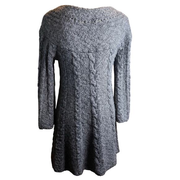 Free People Gray Cable Knit Sweater Dress, A-Line, Bell Sleeves, Wool, Small - Picture 2 of 8